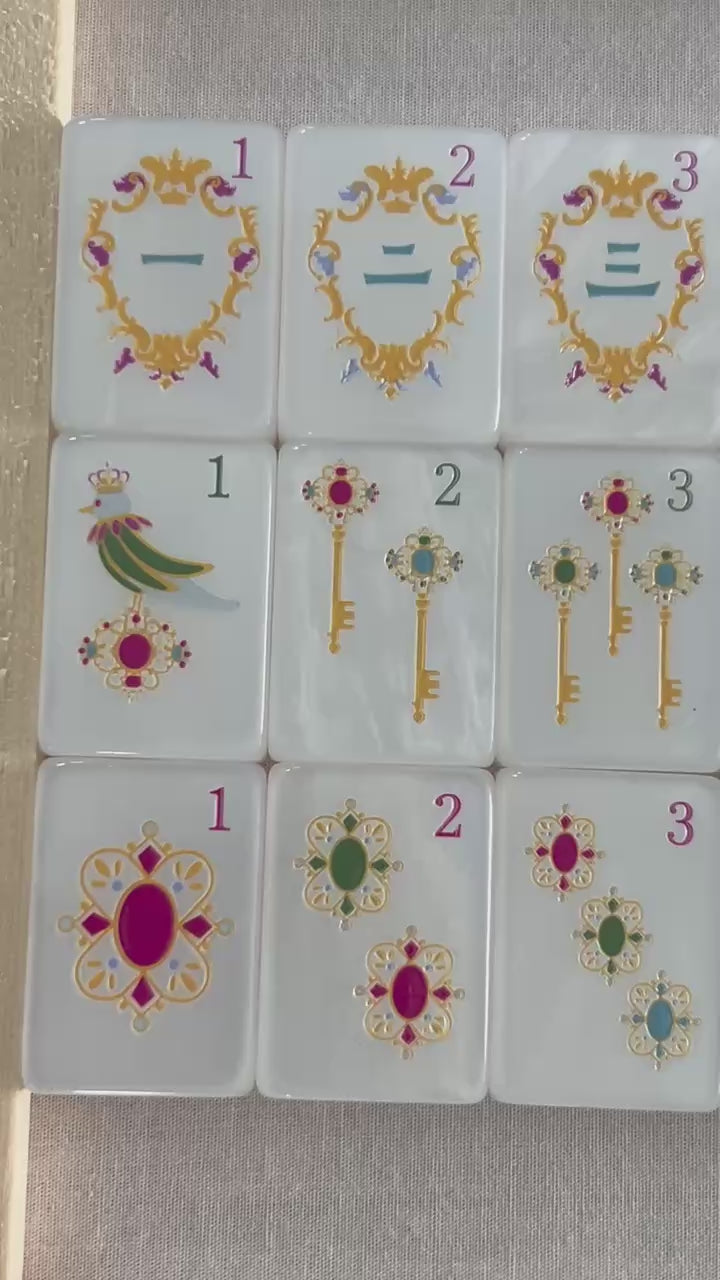 Limited Edition Mother of Pearl Mahjong Tiles: Engraved Golden Motif Set
